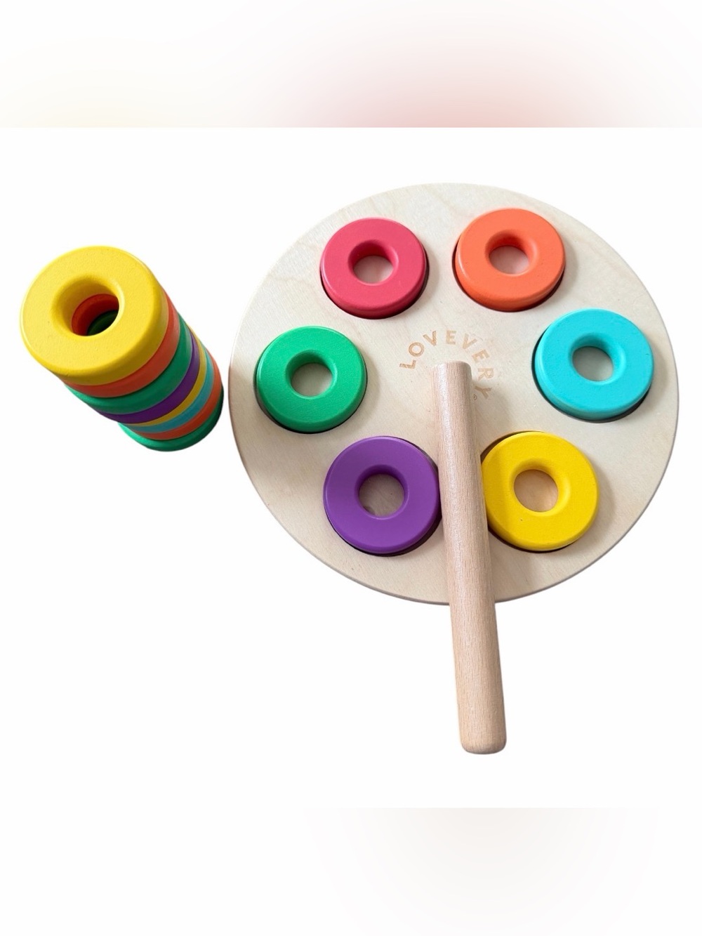 LOVEVERY Wooden Flexible Ring Stacker Babbler Kit 14 Rings Discontinued